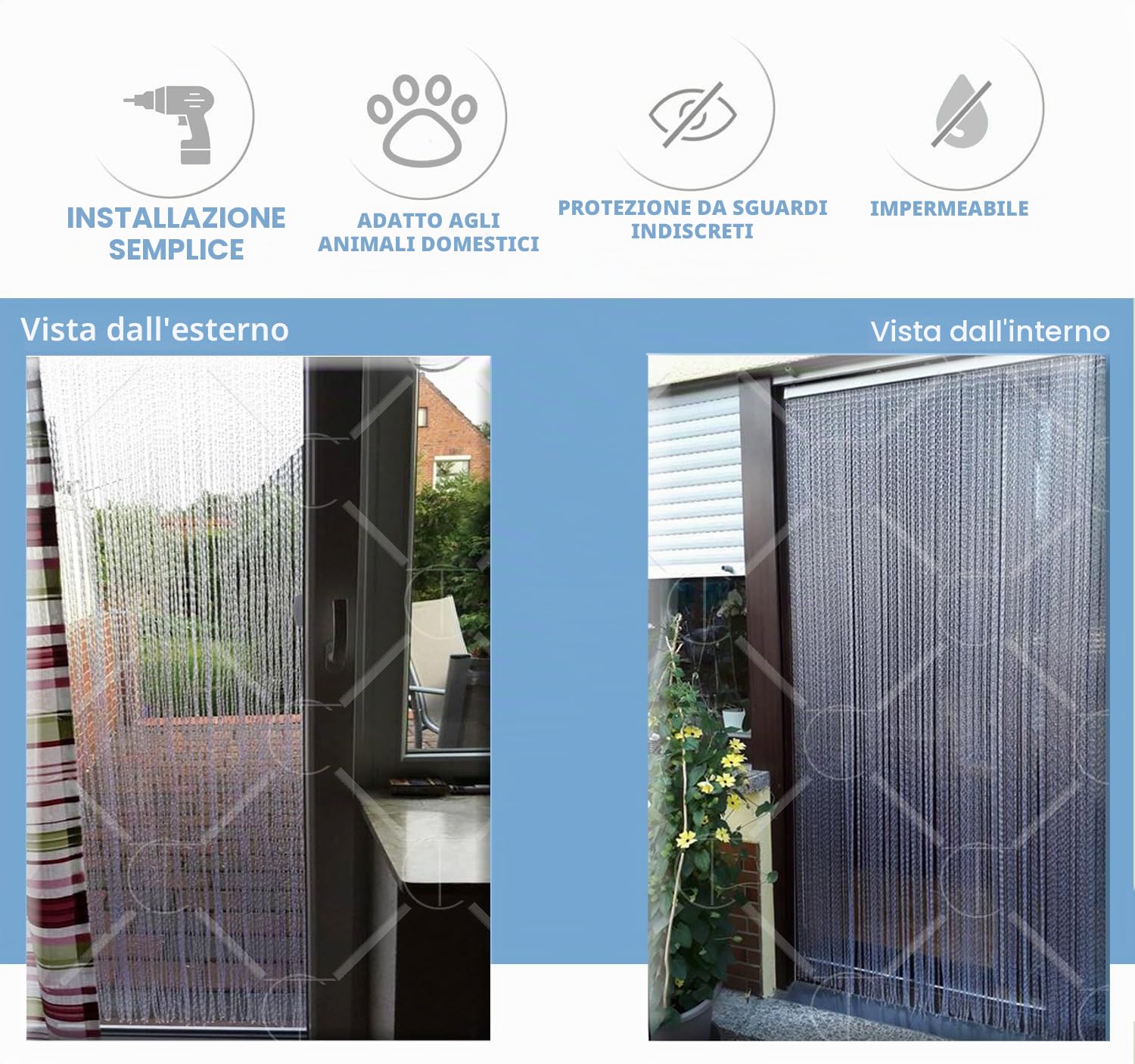 Tenda/Moschiera PVC –Modello Roma - ASTA IN ALLUMINIO - Made in Italy - Misure Standard (95X200 / 100X220 / 120X230 / 130X240 / 150X250) - (150X250, Trasparente (2))