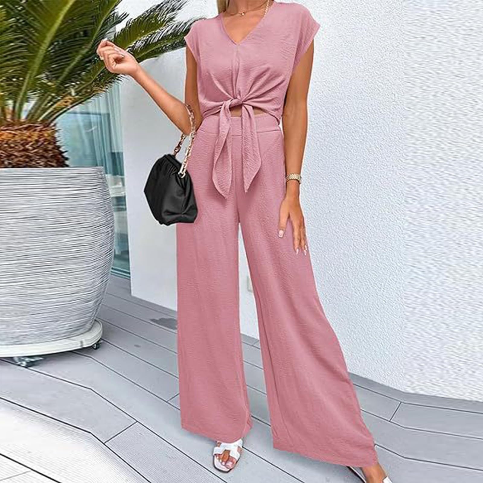 Dos piezas para mujer, verano, elegante, traje de lino para mujer, traje de dos piezas, traje de tiempo libre, moderno, de algodón, traje de verano, ligero, traje deportivo, tallas grandes, ropa