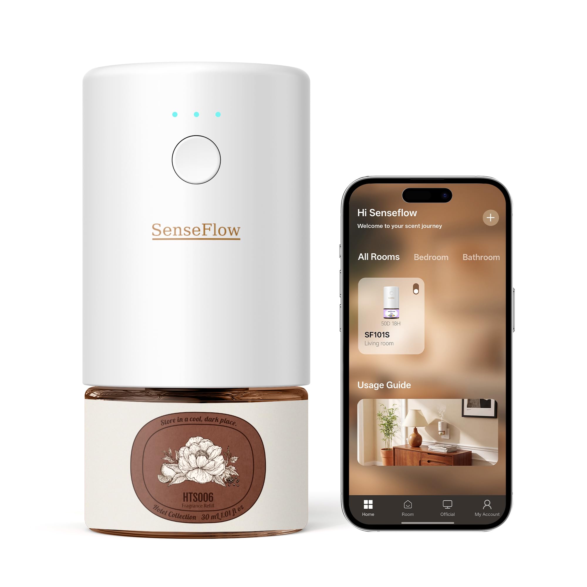 Diffusore di Oli Essenziali Wi-Fi SF101S - Ultrasuoni Senza Acqua Profumatore per Ambienti, 100% Vegetale, Aroma 120 Giorni, Ideale per Casa, Hotel e Studio - HT N°6