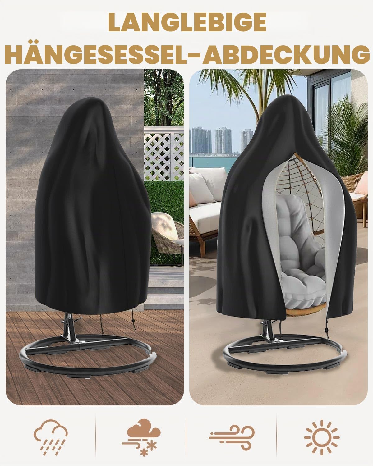 Hängesessel Abdeckung, Abdeckplane Hängesessel, 210D Oxford-Gewebe Schutzhülle für Hängestühle und Schwebesessel mit Wasserdichtem Reißverschluss und Zugband (190x115cm)