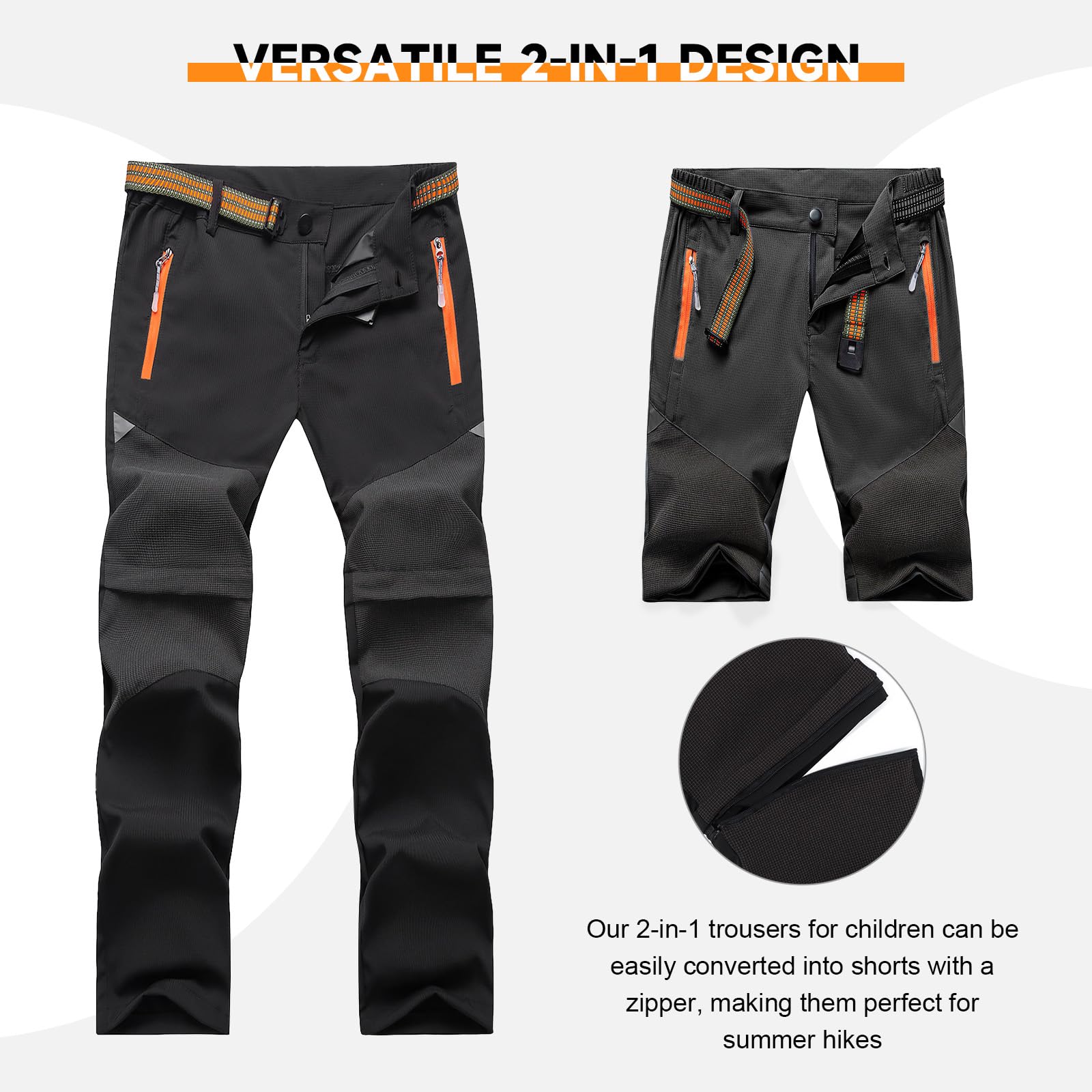 SUKUTU 2 en 1 Cremallera niños Pantalones niños niñas Primavera y Verano Senderismo Pantalones de Secado rápido Cortos Ligeros al Aire Libre