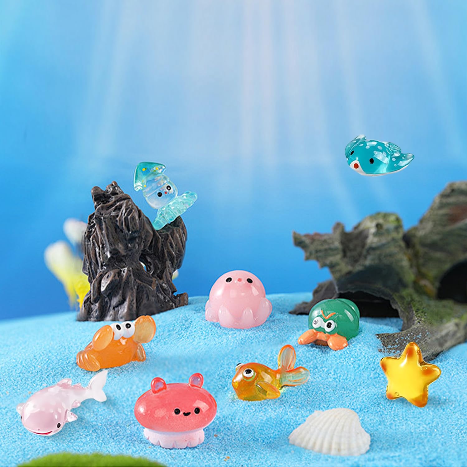 Set 36 Mini Animali Marini in Resina per Acquari, Feste, Bomboniere e Paesaggi in Miniatura