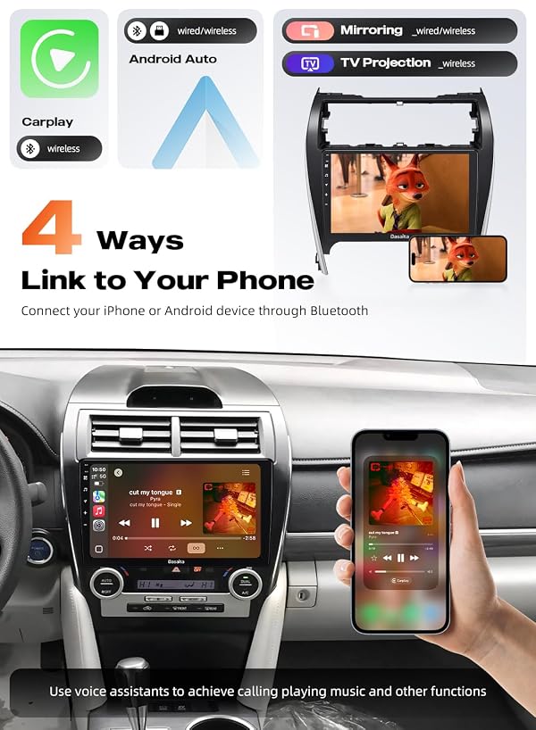 Dasaita 10.2" Android 13 Car Stereo for Toyota Camry 2012 2013 2014 - Wireless CarPlay & Android Auto, 6GB RAM 64GB ROM, 5G WiFi/4G LTE, QLED Touchscreen, GPS Navigation, Bluetooth 5.0, Fast Boot by dasaita - Image 4