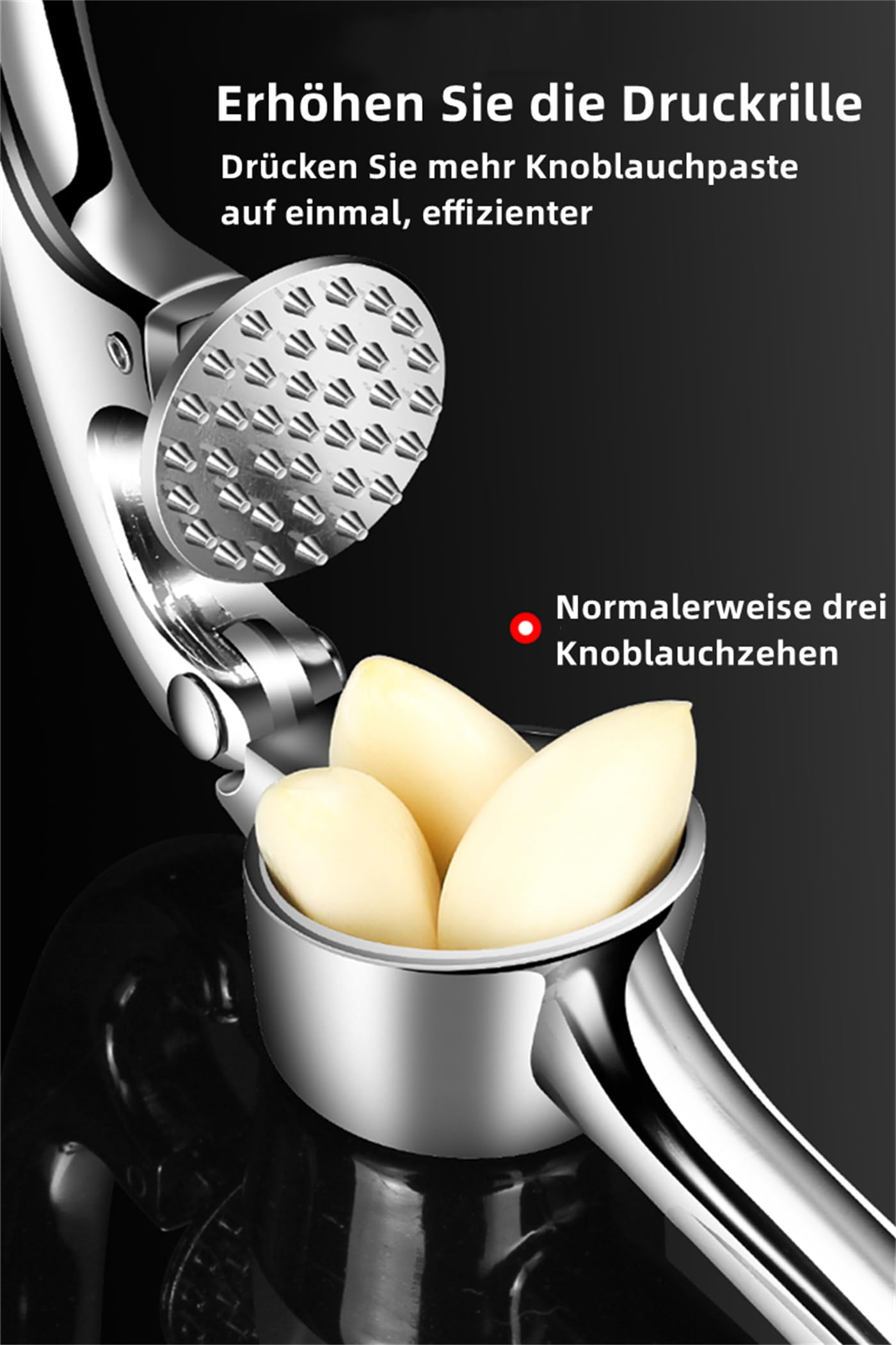 TURIMON Knoblauchpresse, Küchenutensil mit benutzerfreundlichem Griff – Effizientes Werkzeug zur Knoblauchpaste-Gewinnung – Einfach sauber zu haltende Knoblauchpresse – Farbe: Silber