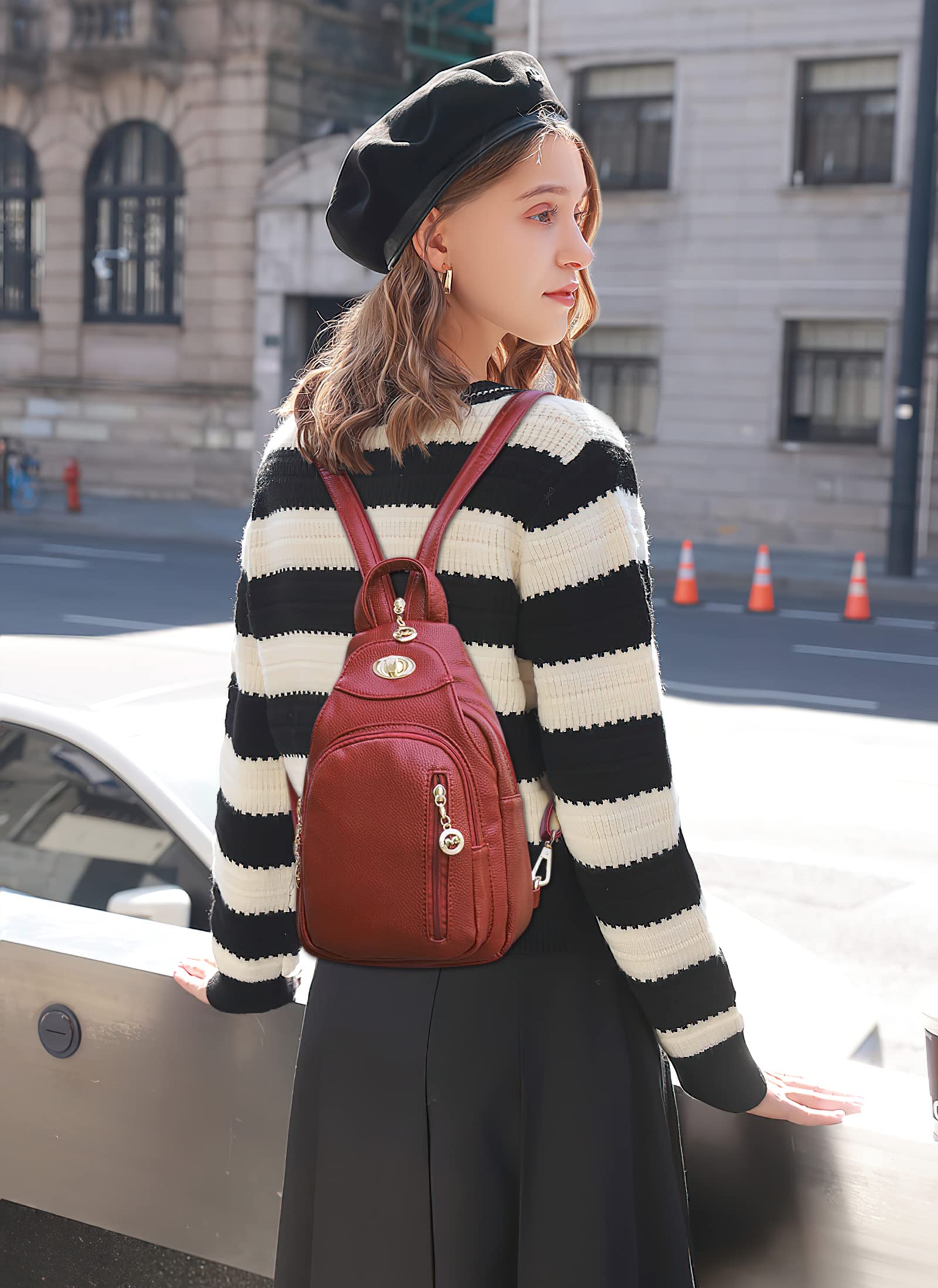 DIRRONA Zaino da Donna in PU Pelle - Borsa da Petto Antifurto, Borse a Tracolla per Viaggio, Università, Scuola e Lavoro - Moda Casuale