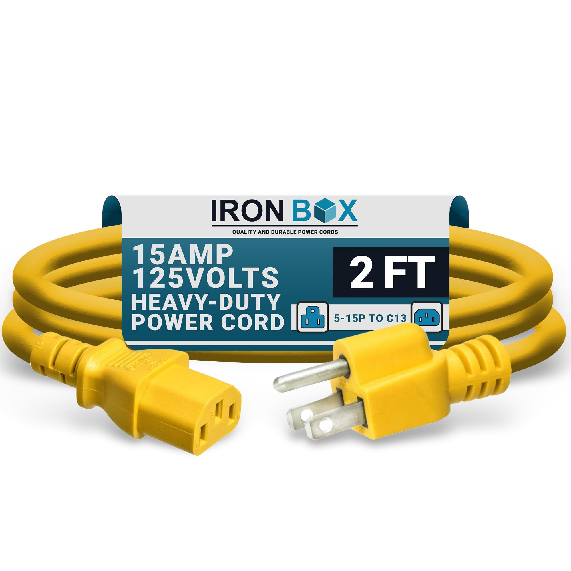 IronBox Electric - Heavy-Duty 5-15P to C13 Power Cord - 3 Prong 15A 125V 14/3 SJT PC Cable - Cord for Computer, Monitor, Subwoofer, Amplifier - Cable