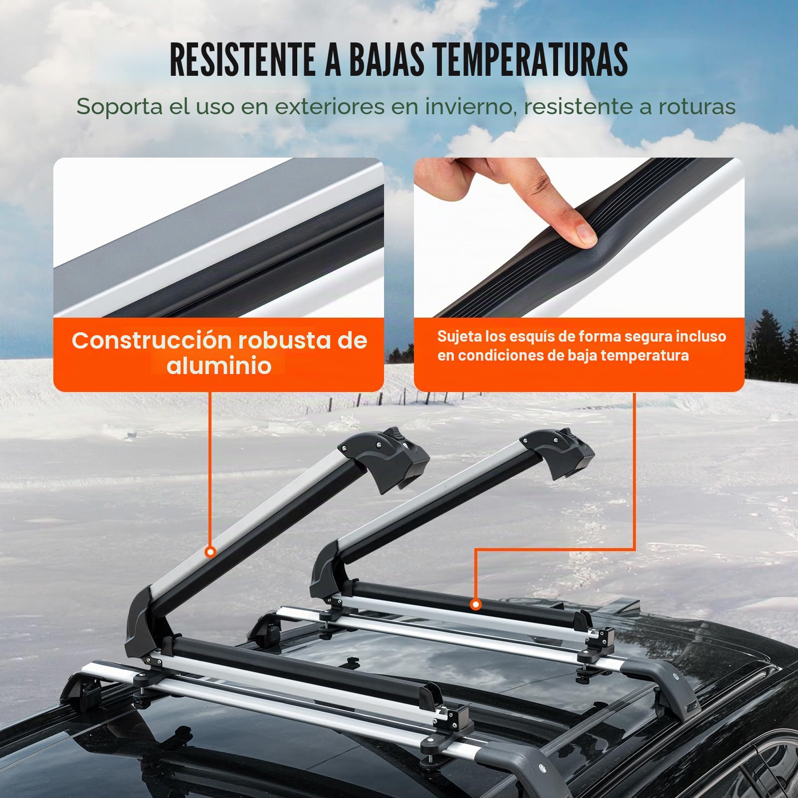 VEVOR Portaequipajes universal para coche, se adapta a la mayoría de barras transversales, lleva hasta 6 pares de esquís o 4 tablas de snowboard, soporte de aluminio para snowboard con bloqueo y