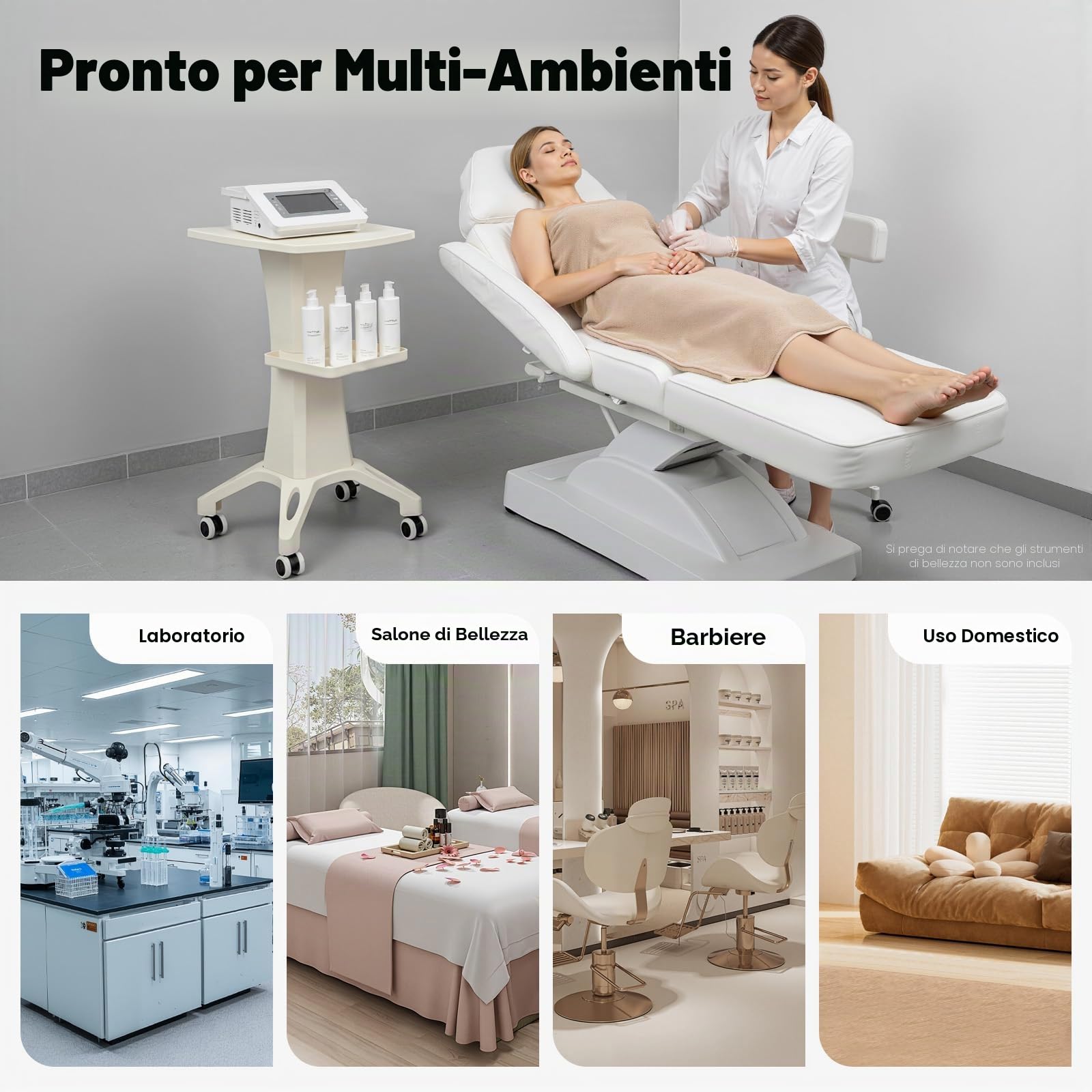 Carrello regolabile per salone di bellezza con vassoio, carrello cosmetico con ruote per ufficio e salone, carrello multiuso per parrucchieri