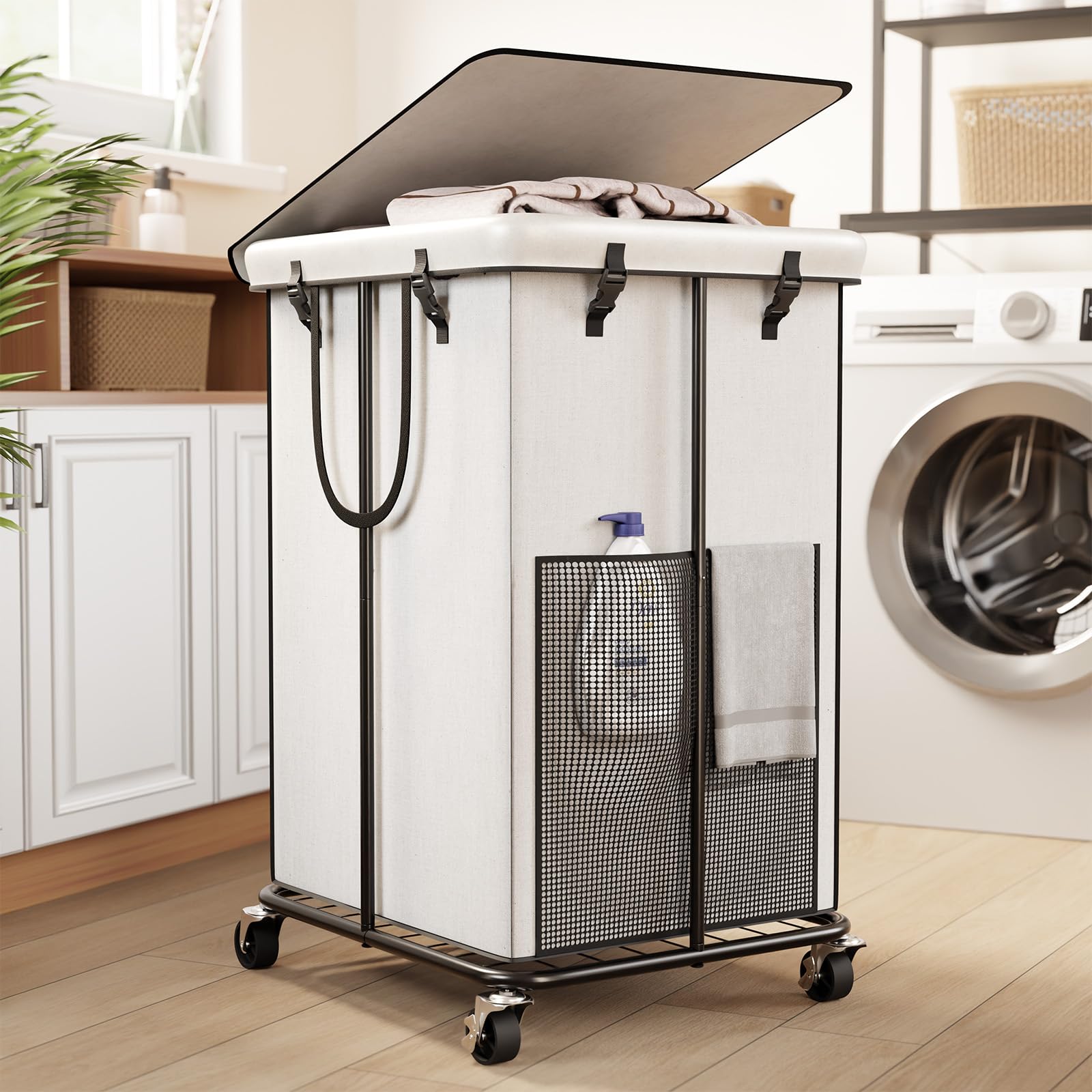 40 Gal Large Laundry Hamper with Lid, Rolling Laundry Basket with Wheels