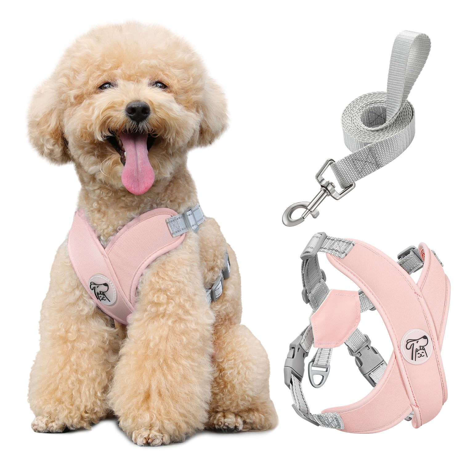 Pawaboo Arnés Perros con Correa, Arnes Tipo Chaleco para Perros Pequeños Medianos, Arnés Ajustable Antitirones Transpirable Acolchado de Forma X para Cachorros Gatos Caminar Entrenamiento, M, Rosa