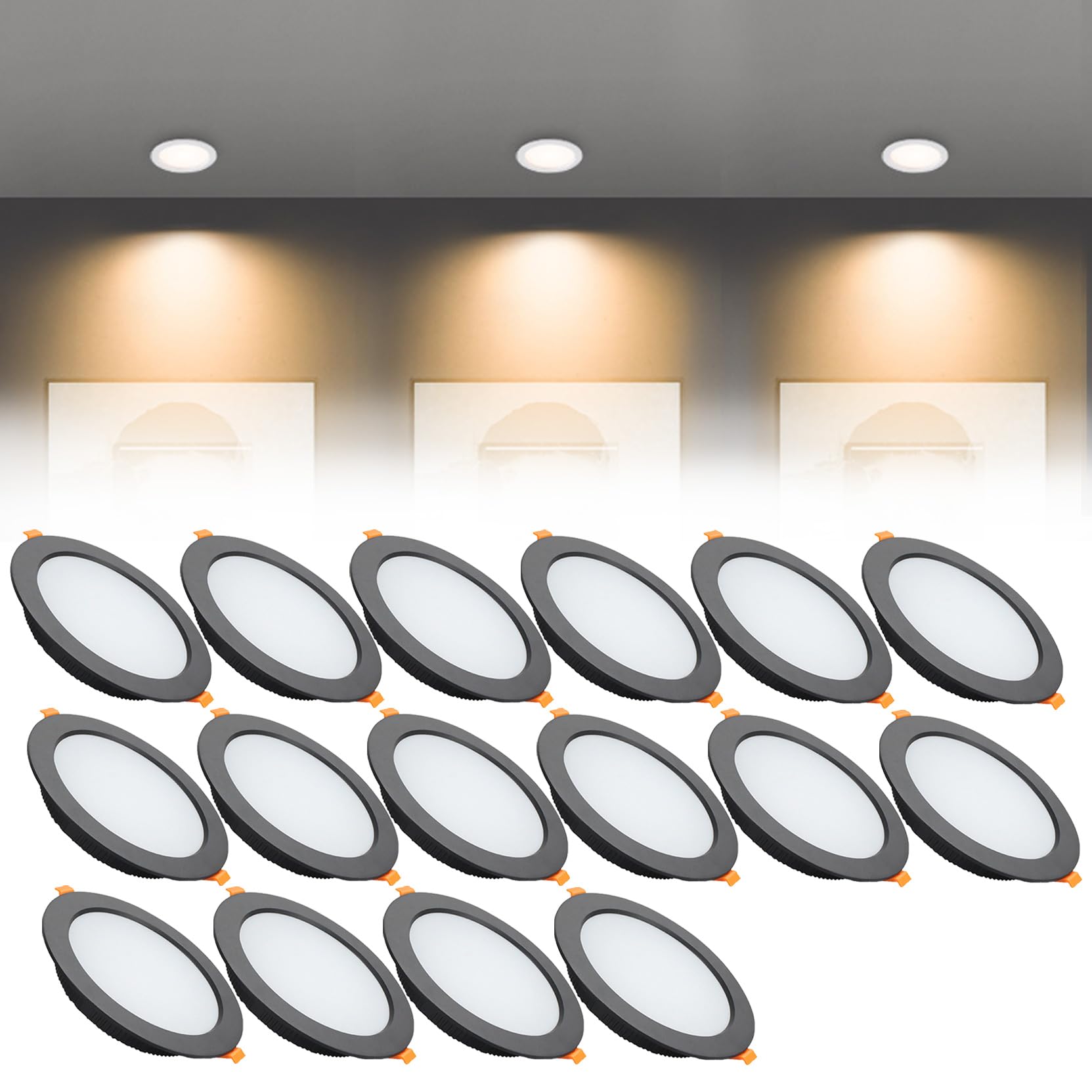 Syibelters 12W LED Recessed Ceiling Lights 145mm Warm White 3000K 12W 240LM, Cut Φ110-130mm, AC110-240V Ultra Slim Downlights, LED Panel Light for Living Room Hallway, 16 Pack