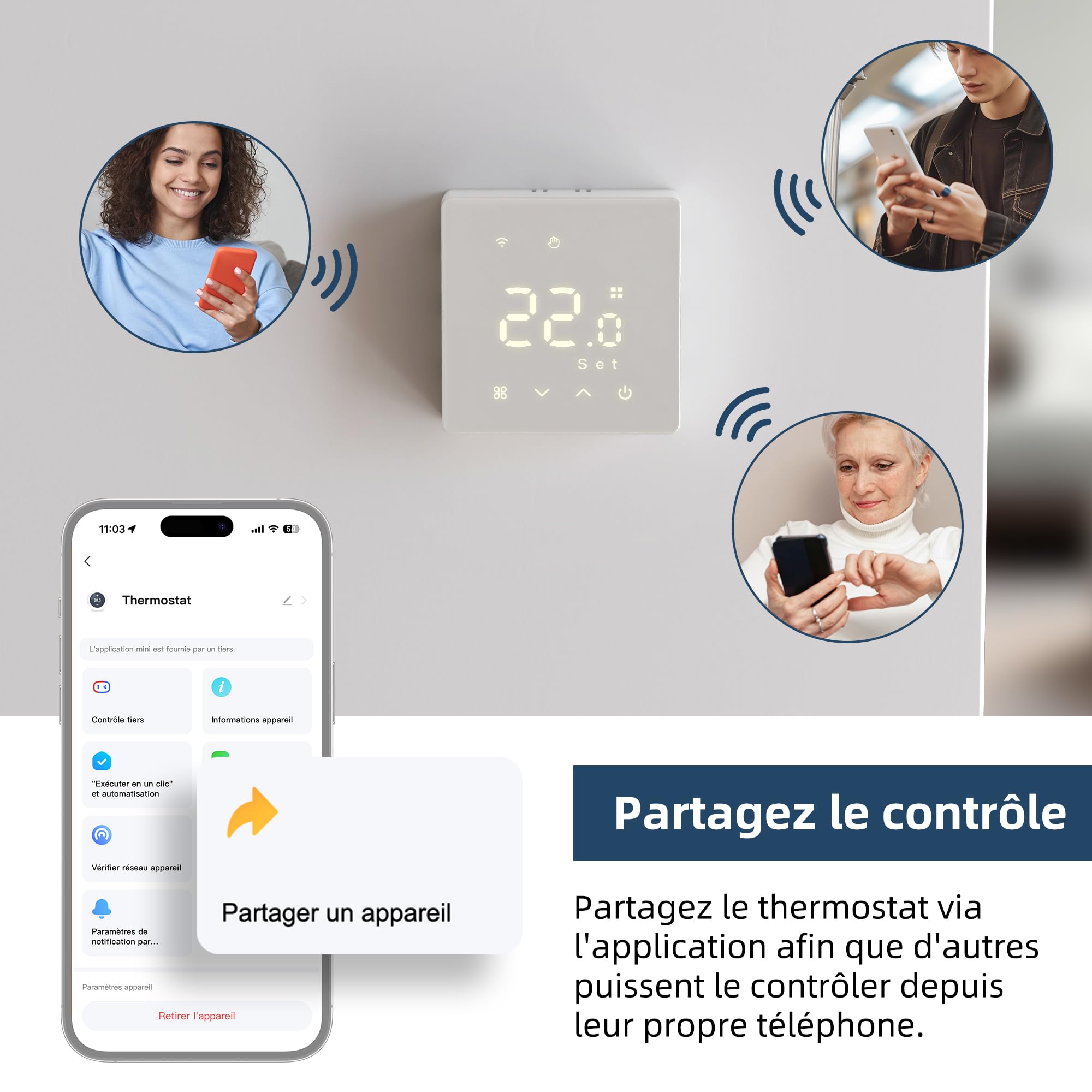 Beok Thermostat chaudière gaz Wi-FI, Contact Sec, en saillie, Alim.Piles,3A