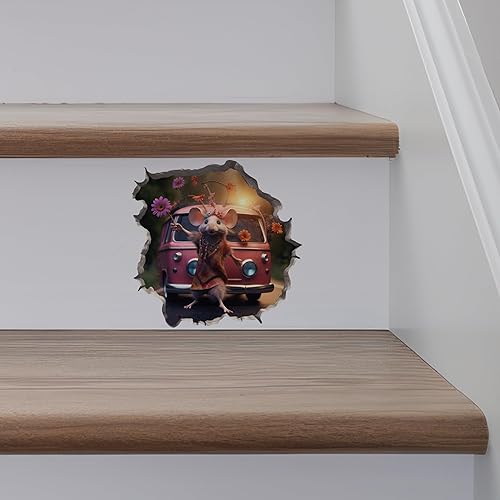 Miniatura 5 de Pegatina de pared 3D con agujero de ratón de niña hippie boho