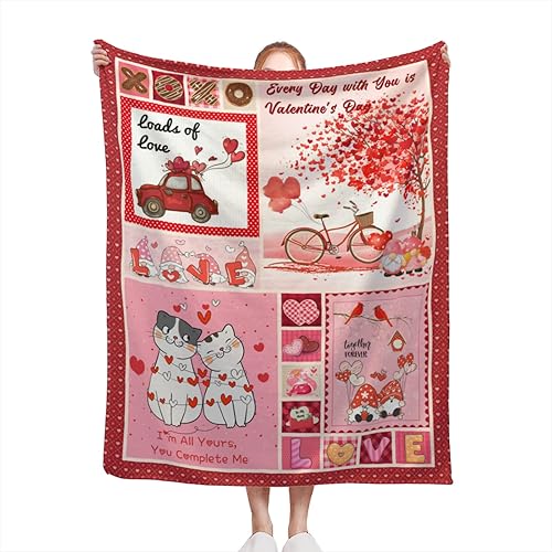 HUGLAZY Manta para el día de San Valentín manta de forro polar Sherpa de felpa con corazón rojo para niñas sofá cama manta de gnomo manta de