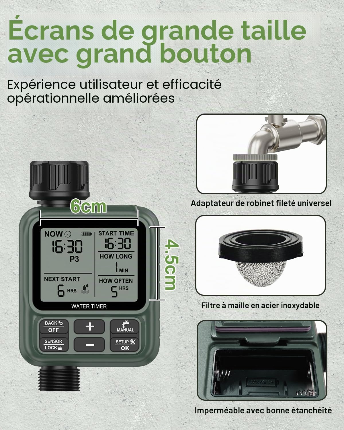 Ordinateur d'arrosage WLAN avec entrée d'eau en Laiton, contrôle APP Via WLAN 2,4 GHz et Bluetooth, retardateur de précipitations, Ordinateur d'arrosage Manuel/Automatique