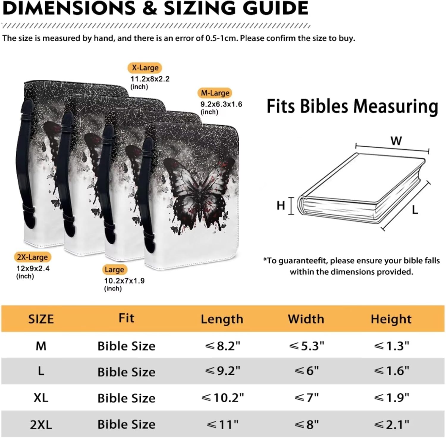Zippered Bible Bag Set for Women Girls, Retro Butterfly PU Leather Book Cover Case with Handle Pen Slots, Portable Bible Protector Study Accessories with Wristlet Keychain