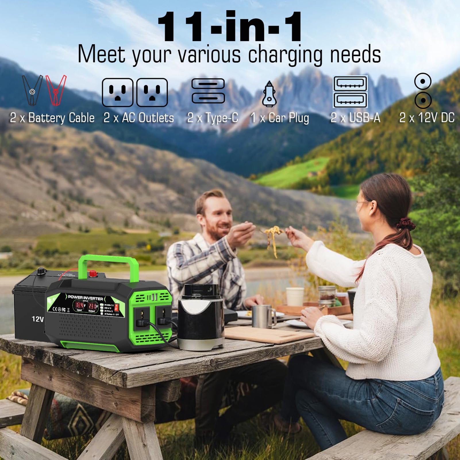 WW 300W Inverter a onda sinusoidale modificata da 12V a Inverter solare per auto con doppia presa USB universale Display LCD per campeggio esterno EEE