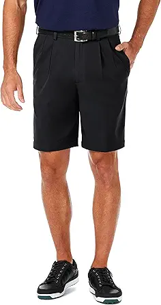 Haggar Men's Cool 18 Pro Straight Fit Pleat Front 4-Way Stretch Expandable Waist Short with Big & Tall Sizes