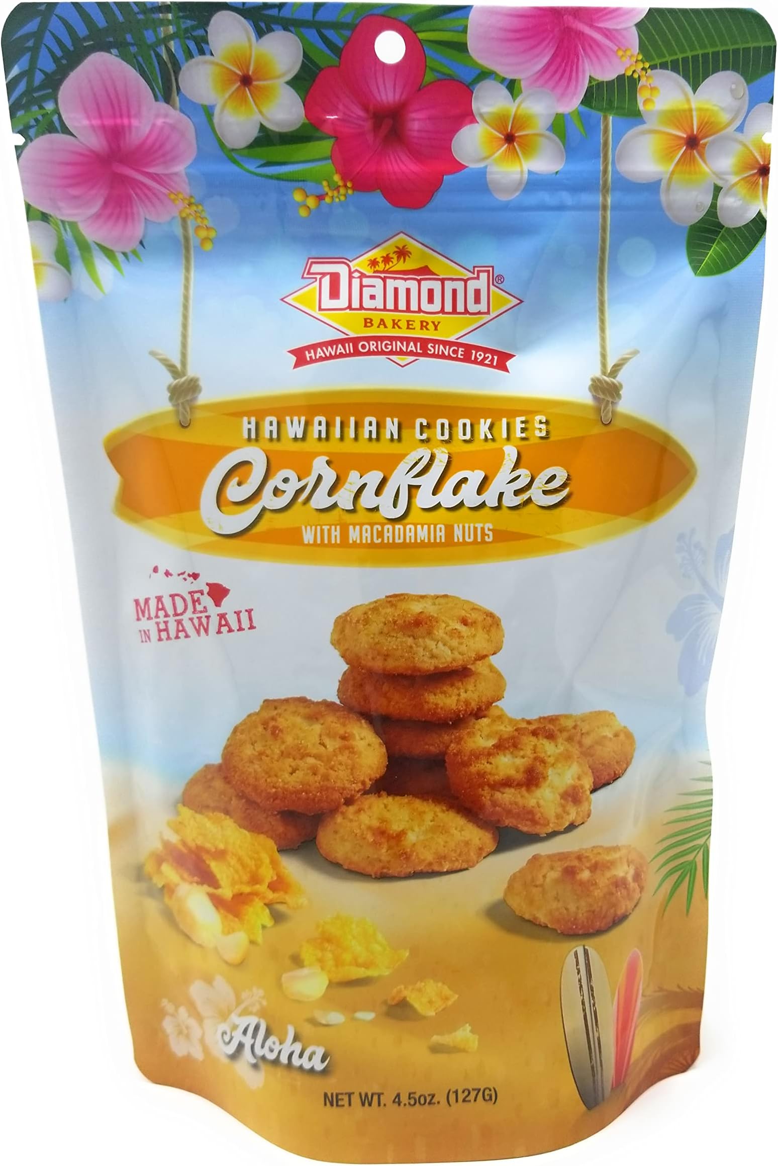 Diamond Bakery Hawaiian Cookies Cornflake with Macadamia Nuts 4.5 oz (127g) Resealable Pouch