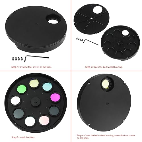 Miniatura 4 de Astromania Rueda de filtro múltiple de 9 posiciones de 1.25 pulgadas para telescopio, lo que te permite obtener imágenes sin reflejos o luz perdida