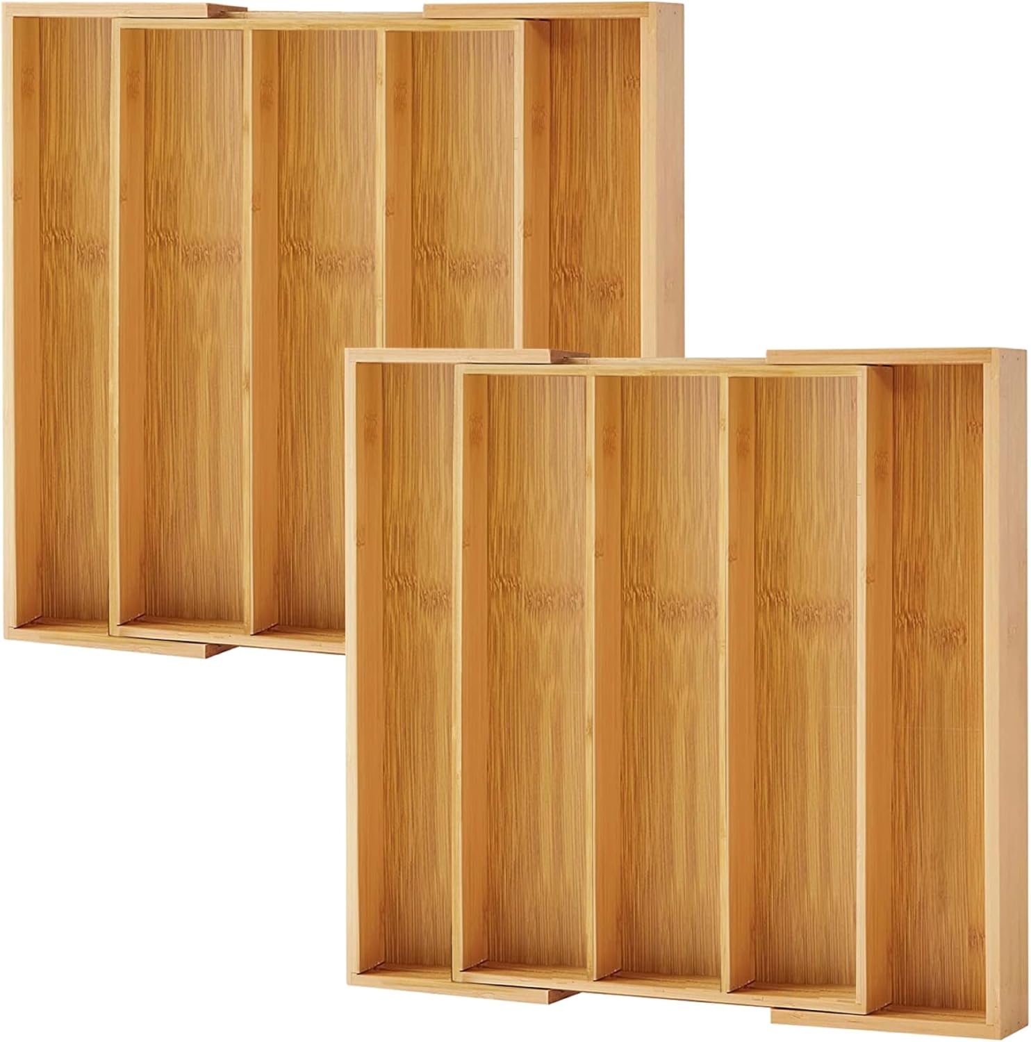 Purawood Kitchen Drawer Organizer, 2 Pack - Expandable Utensil Drawer Organizer for Kitchen, Cutlery Tray & Silverware Organizer, 3-5 Slots - Bamboo Organizer for Utensils & Flatware (Natural) Natural 5 Slot - 2Pack