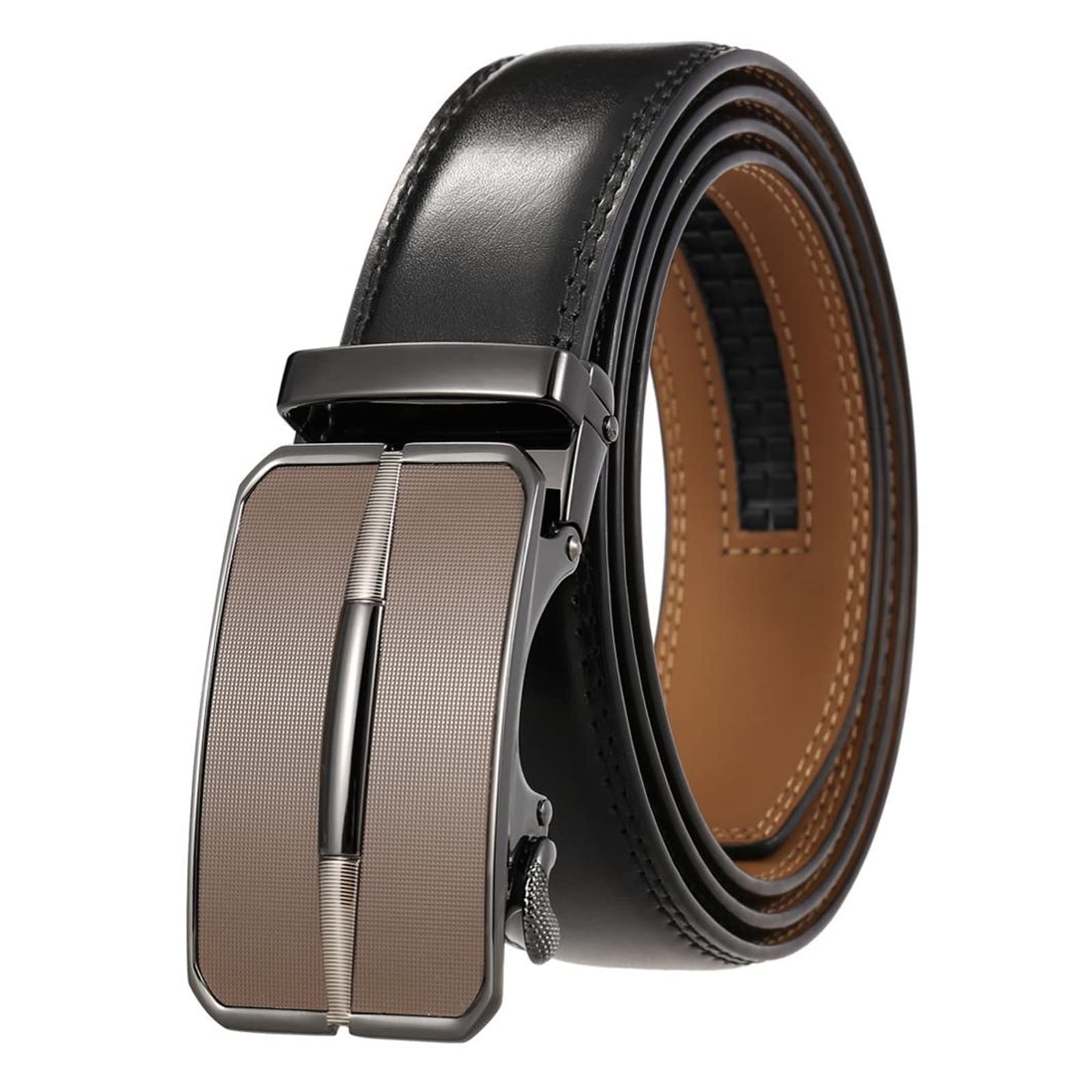 JOJOJ Cinturón de Cuero for Hombres Hebilla automática Cinturones Negros de Cuero Genuino Ajustables for Hombres(44in/110cm,3)