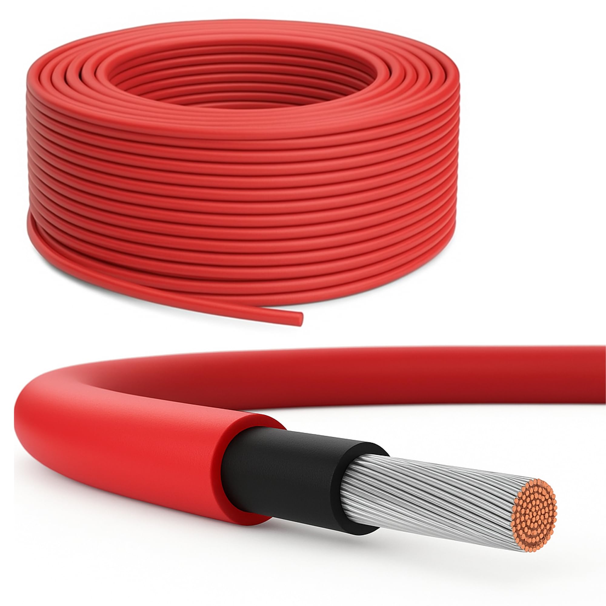 PremiumX Cavo Solare 50m 6mm² H1Z2Z2-K - Cavo Solare 1500V CC - Rame stagnata - Resistente agli UV e flessibile - Cavo PV per impianto solare, modulo, inverter - Rosso