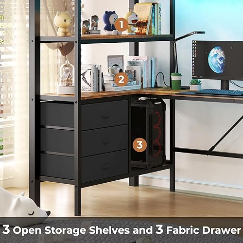 Miniatura 7 de DICTAC Cama tipo loft de metal individual con escritorio en forma de L, luces LED, estación de carga, marco de cama LED, tamaño individual con 3