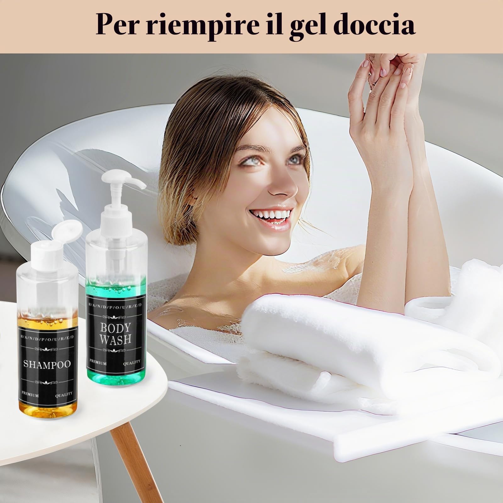 7 Pezzi Vuoto Flaconi da Viaggio 250ml con Tappo Flip Top, Teste di Pompa a Spinta, Contenitori da Viaggio per Liquidi Trasparente, Bottiglie Plastica Riutilizzabile per Shampoo (Bianco)