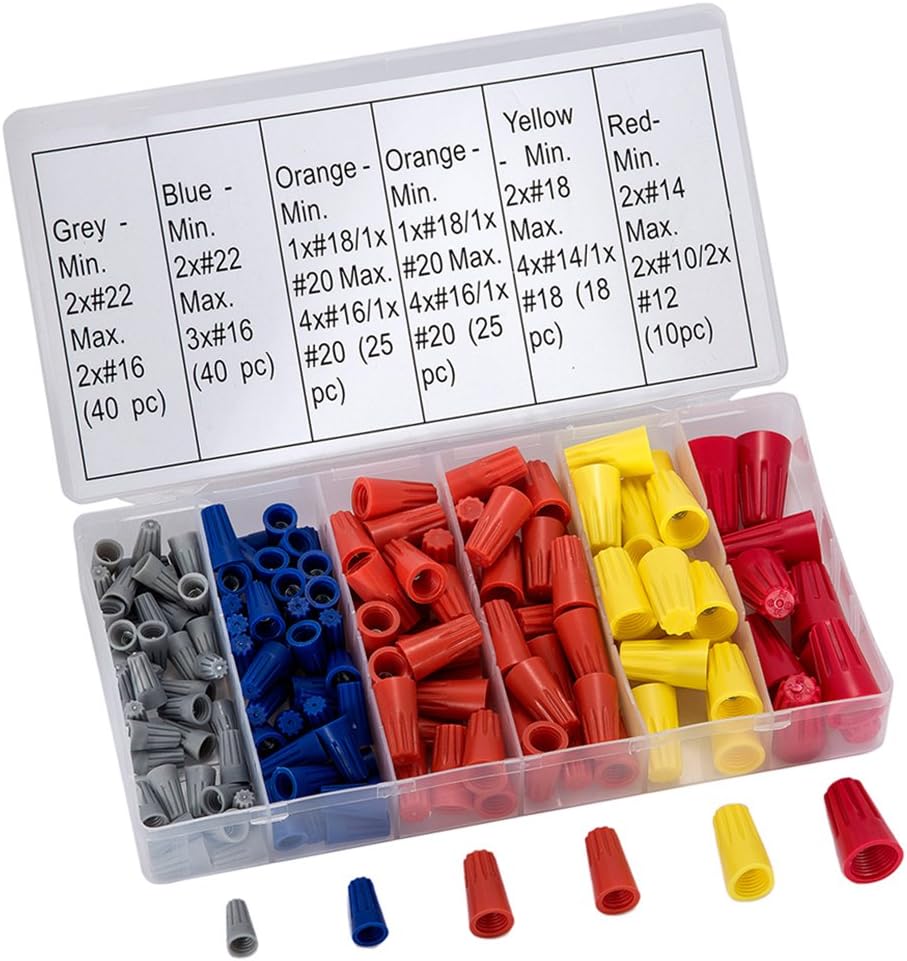 SwitchMe 158Pcs Wire Connectors Spring Insert Easy Twist-On Screw Terminals Nuts Caps Assortment Kit