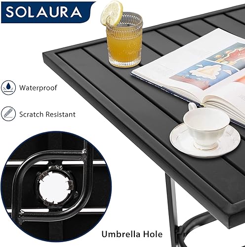 Miniatura 6 de SOLAURA Mesa de altura de barra para patio al aire libre, marco de metal, agujero para sombrilla para césped, piscina, terraza, jardín