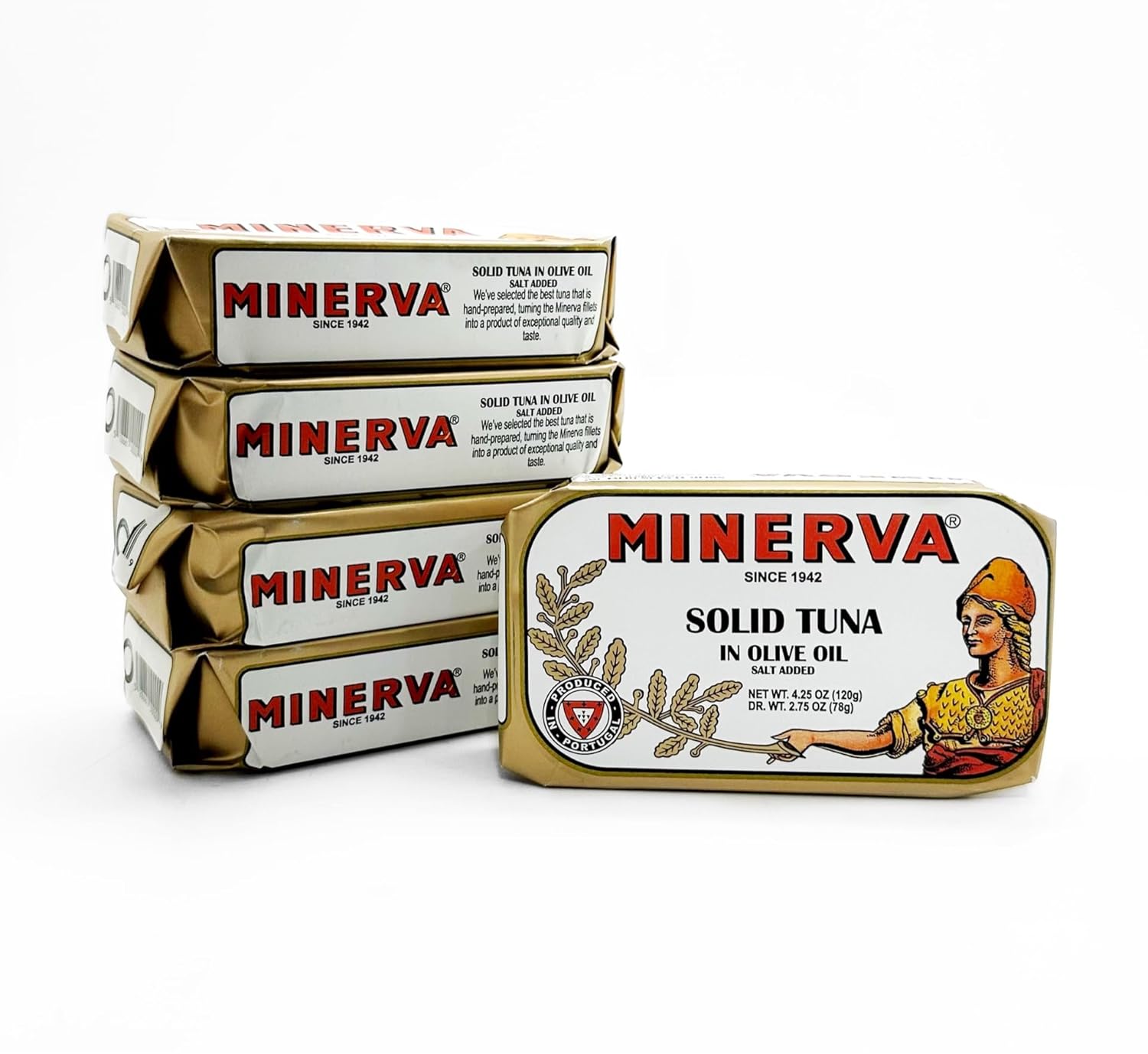 Minerva Hand Cut Portuguese Tuna Fillets in Olive Oil | Premium Solid Tuna | Kosher, Halal, Dolphin-Safe | Sustainably Sourced, MSC Certified 4.25 oz Each/Pack of 5