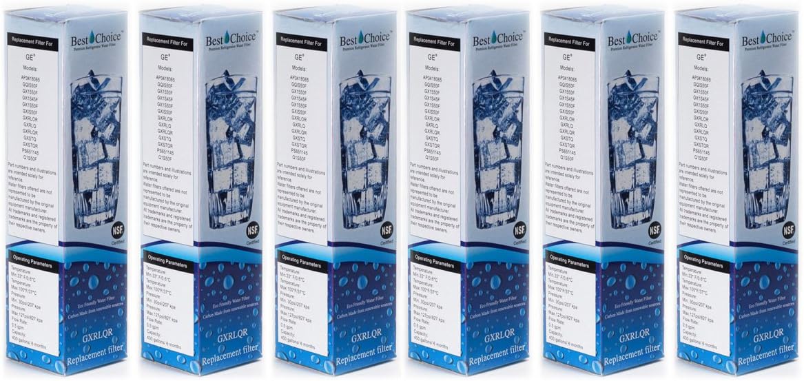 Authentic Crazy Deals Best Choice Water Filters BCF78 Compatible with GE GXRLQR Certified Refrigerator Replacement Cartridge Fits GXRLQ, GX1S50, GXSTQ, GXRLOR SmartWater Twist and Lock Inline Filter (6-Pack)