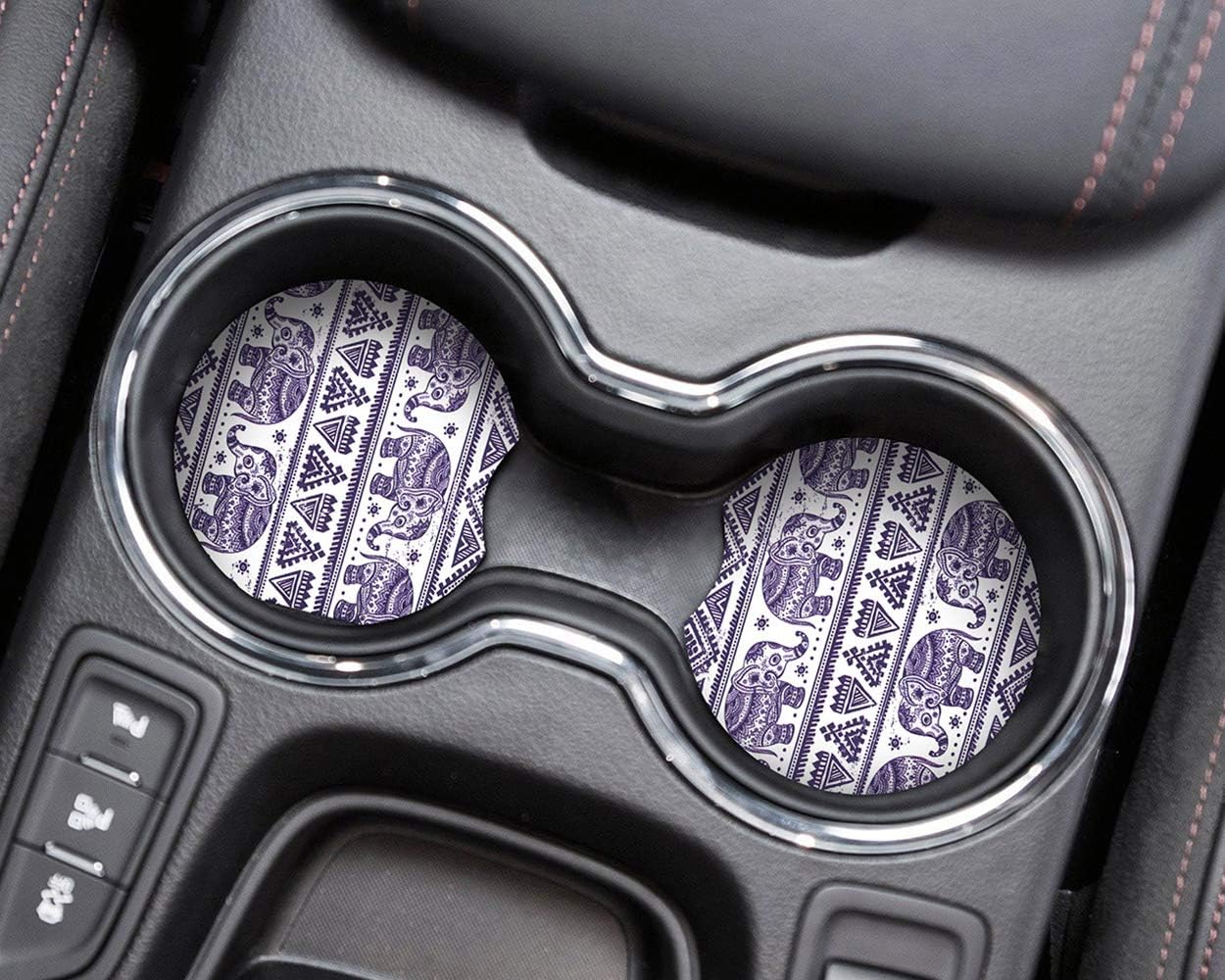 YR 2.75 Inches Car Coasters for Drinks Absorbent, Cute Car Coasters for Women, Removable Cup Holder Coaster for Your Car, Auto Accessories for Women & Girls, Set of 2 -Elephant