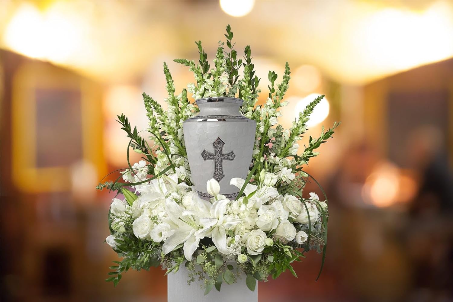 White Cross Cremation Urn for Human Ashes Adult Female for Burial & Home - Urns for Ashes Adult Extra Large Urns for Mom & Cremation Urns for Women Cross Urn