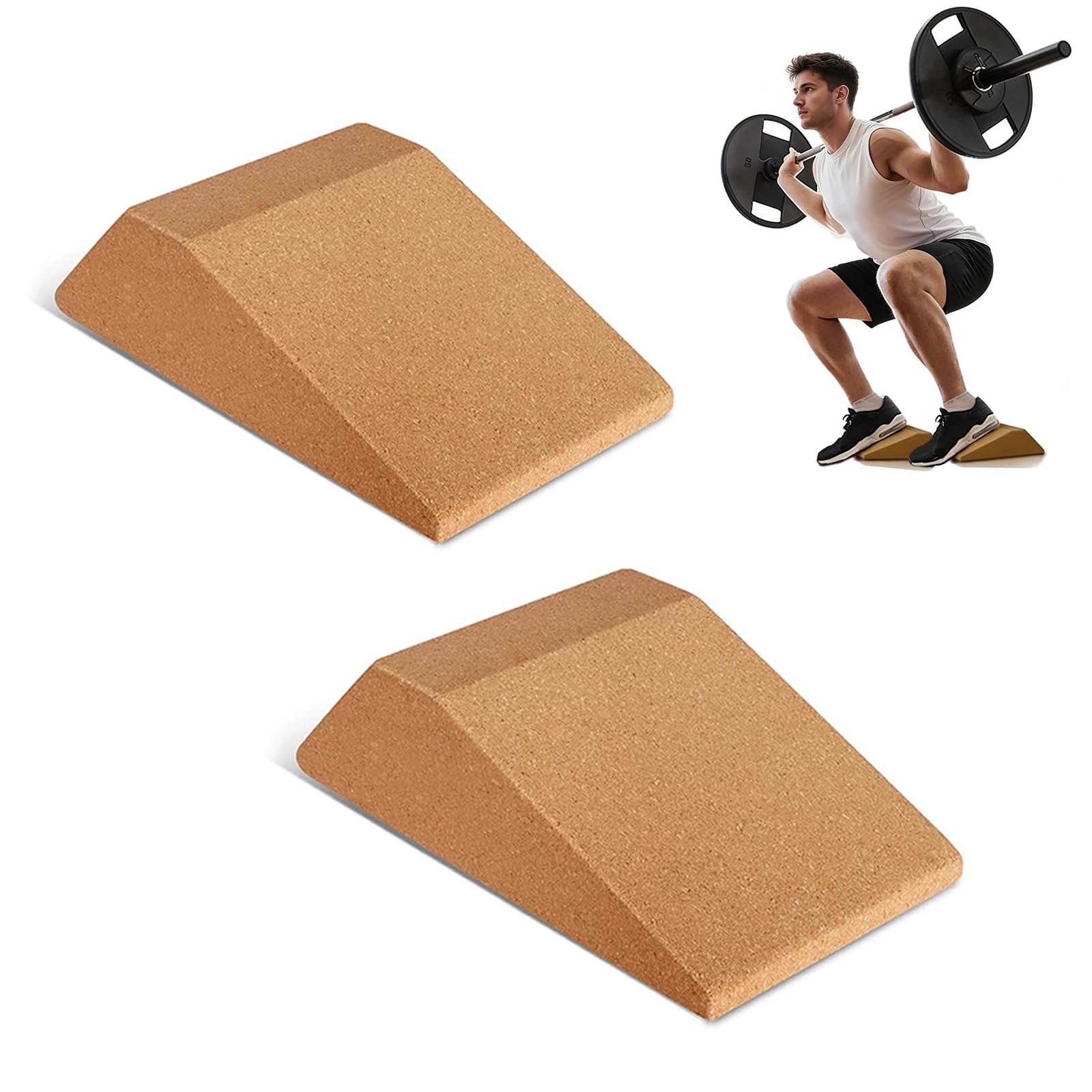2 Pieces Wedge Blocks, Cork Ramp Squat Ramp, Cork Pocket Wedge, Calf Slant Board for Squats for Yoga Weight Lifting to Avoid Muscle Fatigue