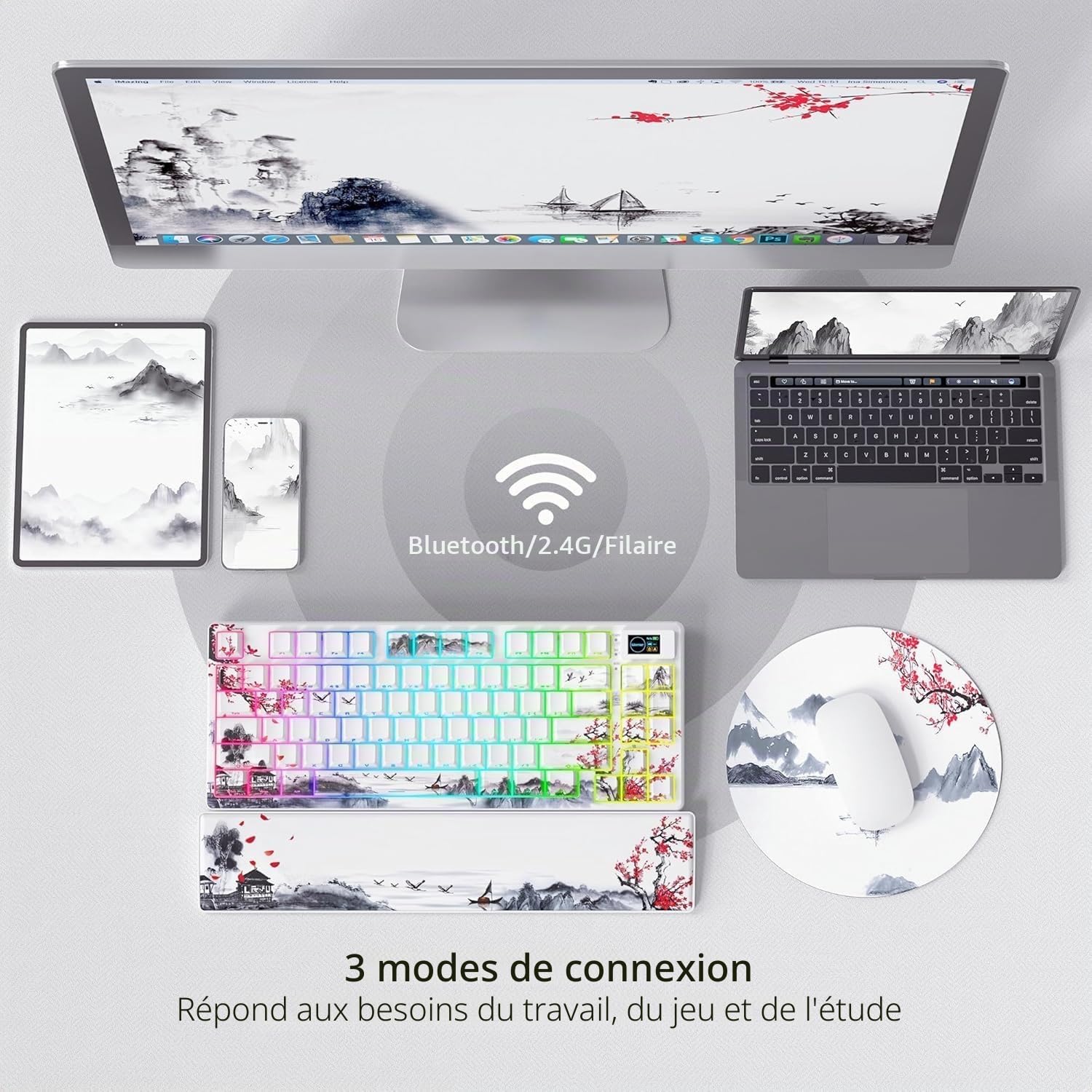 SK80 Pro Clavier mécanique 75%, QWERTY 3 Modes