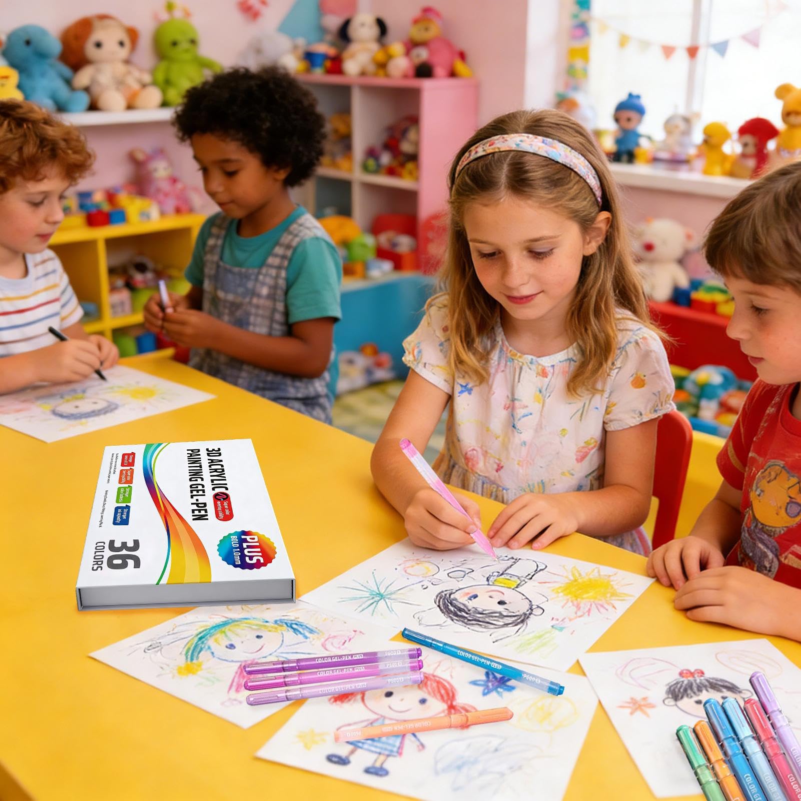 Penne a Gel Acriliche Colorate Pennarelli Retrattili per Disegno su Carta