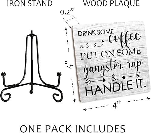 Miniatura 2 de Letrero de madera de café con soporte de hierro, decoración de escritorio de cocina en casa, estante de bar, bebe un poco de café, pon un poco de