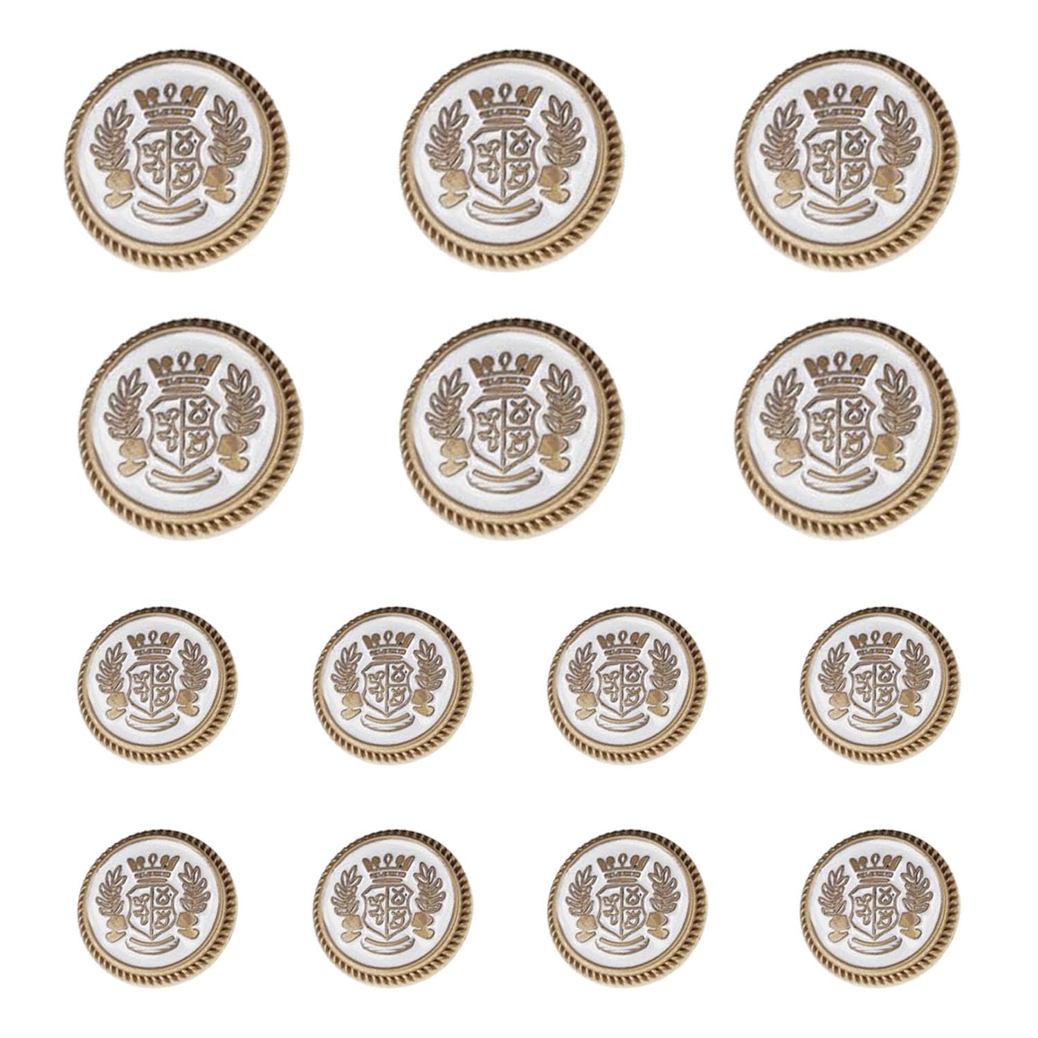 14 Pieces White Gold Metal Blazer Button Set 18mm 23mm for Blazers, Suits, Sport Coats, Uniform, Jackets (MBM36)