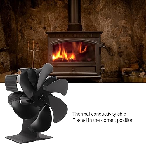 Miniatura 6 de Ventilador de estufa de leña alimentado por calor de 6 cuchillas, arranque automático, no eléctrico, con termómetro y ventilador de chimenea para