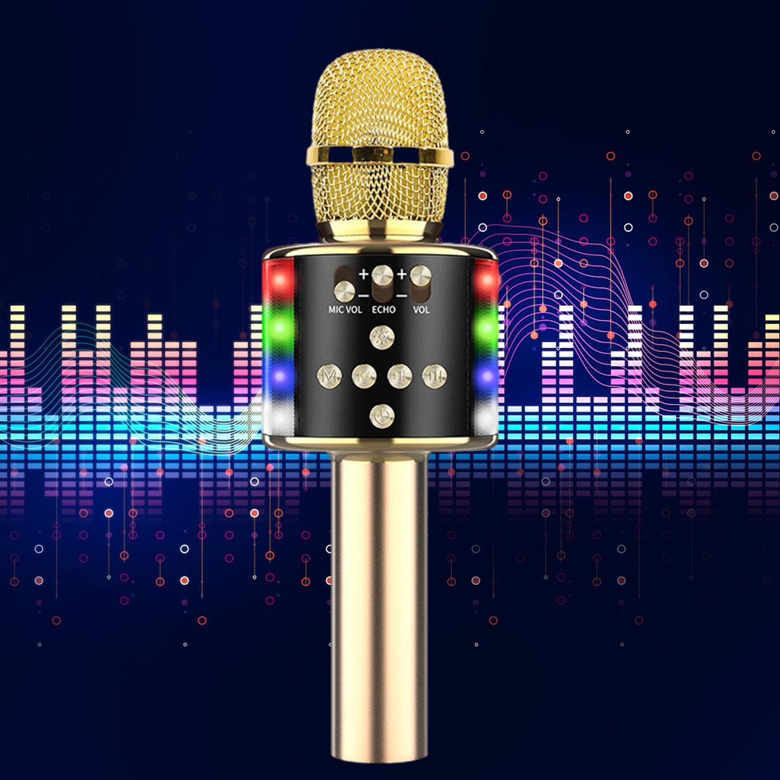 Karaoke - Microfono wireless con LED Dancing s, suono audio professionale e batteria a lunga durata, microfono portatile per feste in casa, bambini, ragazze, ragazzi, adulti, Bluetooth 4