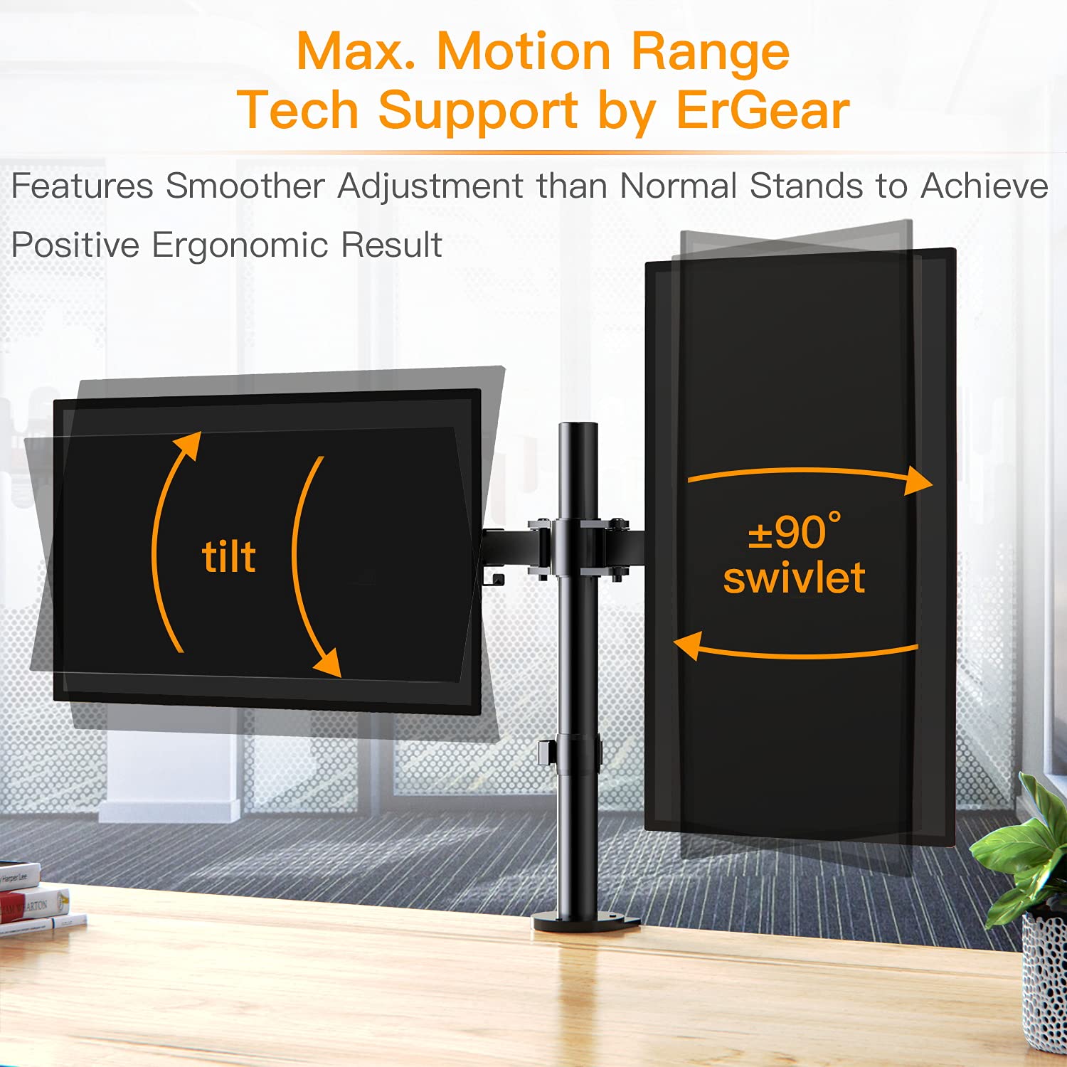 ErGear Dual Monitor Stand Mount, HeavyDuty Fully Adjustable Desk Clamp