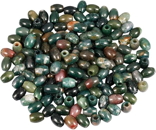 mookaitedecor Natural Barrel Moss Agate Large Hole Gemstone Beads for Jewellery Making,Loose Crystal Stone Beads for European Bracelet,Pack of 30
