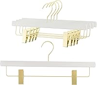 Vista 9 de MAWA by Reston Lloyd, Percha de madera europea, percha de madera de haya con clips ajustables para pantalones, gancho dorado giratorio, acabado