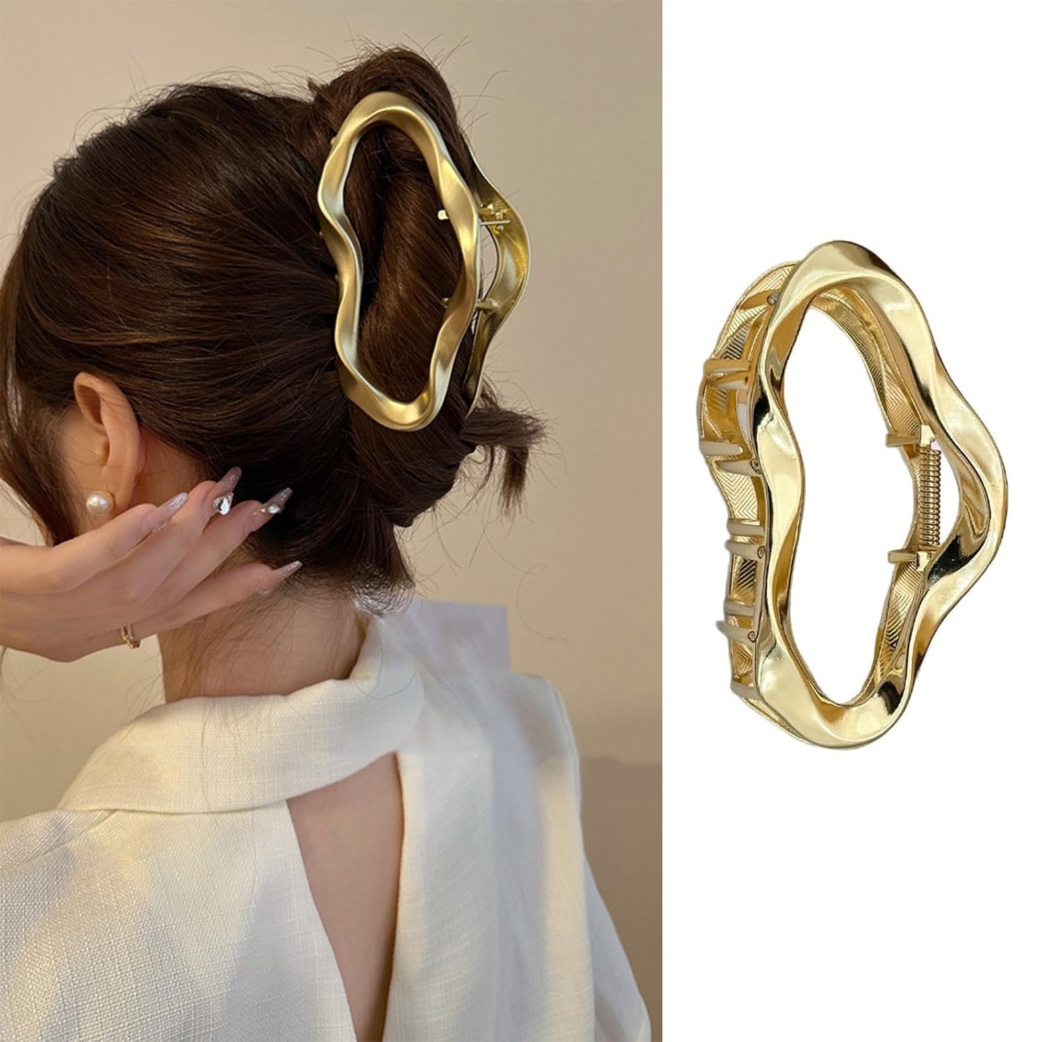 View 1 of 1 Pack Large Metal Hair Claw Clips for Women, Gold Cloud Hair Clips Strong Hold Hair Jaw Clips Cute Weather Hollow Cloud Design Hair Catch Barrette Fashion Elegant Non-Slip Gold Hair Accessories