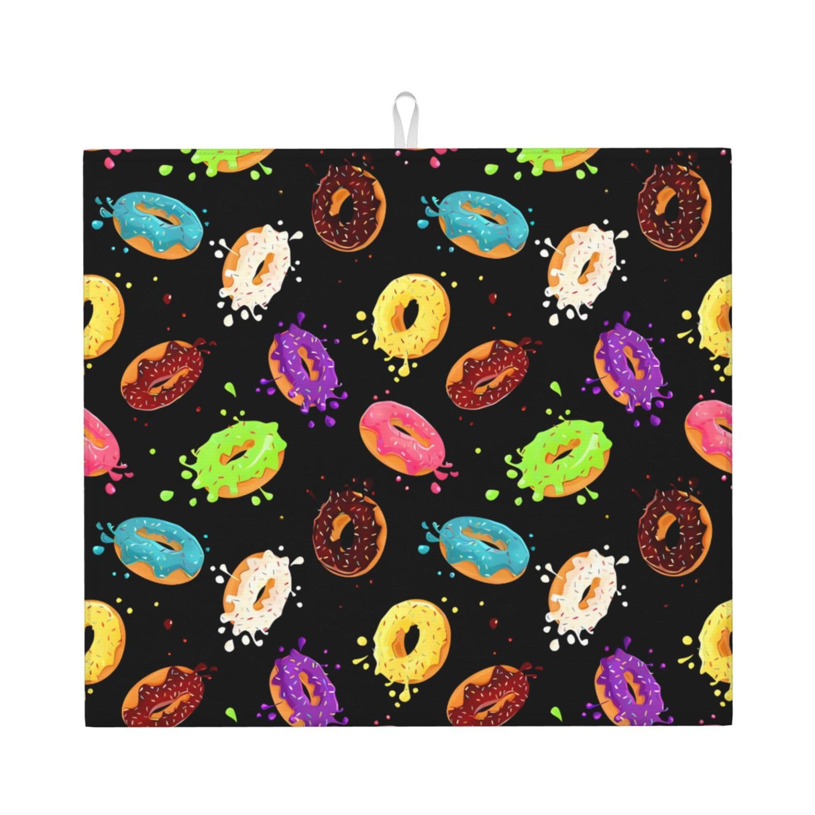 HJFCZH Donut Prints Kitchen Drying Mat – Absorbent Microfiber Throw for Dishes, Non-Slip Counter Cover, Quick-Drying Layer with Fade-Resistant Print