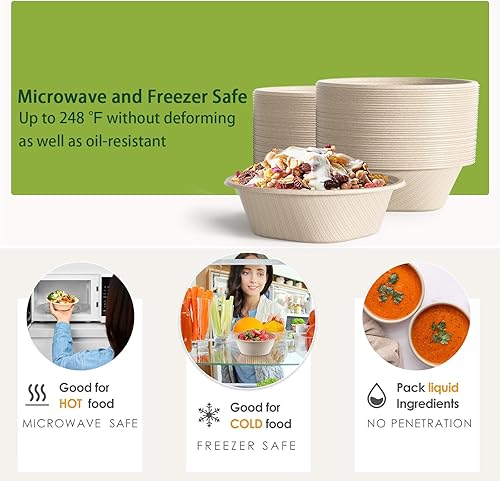 Miniatura 6 de Homestockplus Tazones desechables de 24 onzas, paquete de 100 cuencos de papel desechables, cuencos biodegradables resistentes y ecológicos para