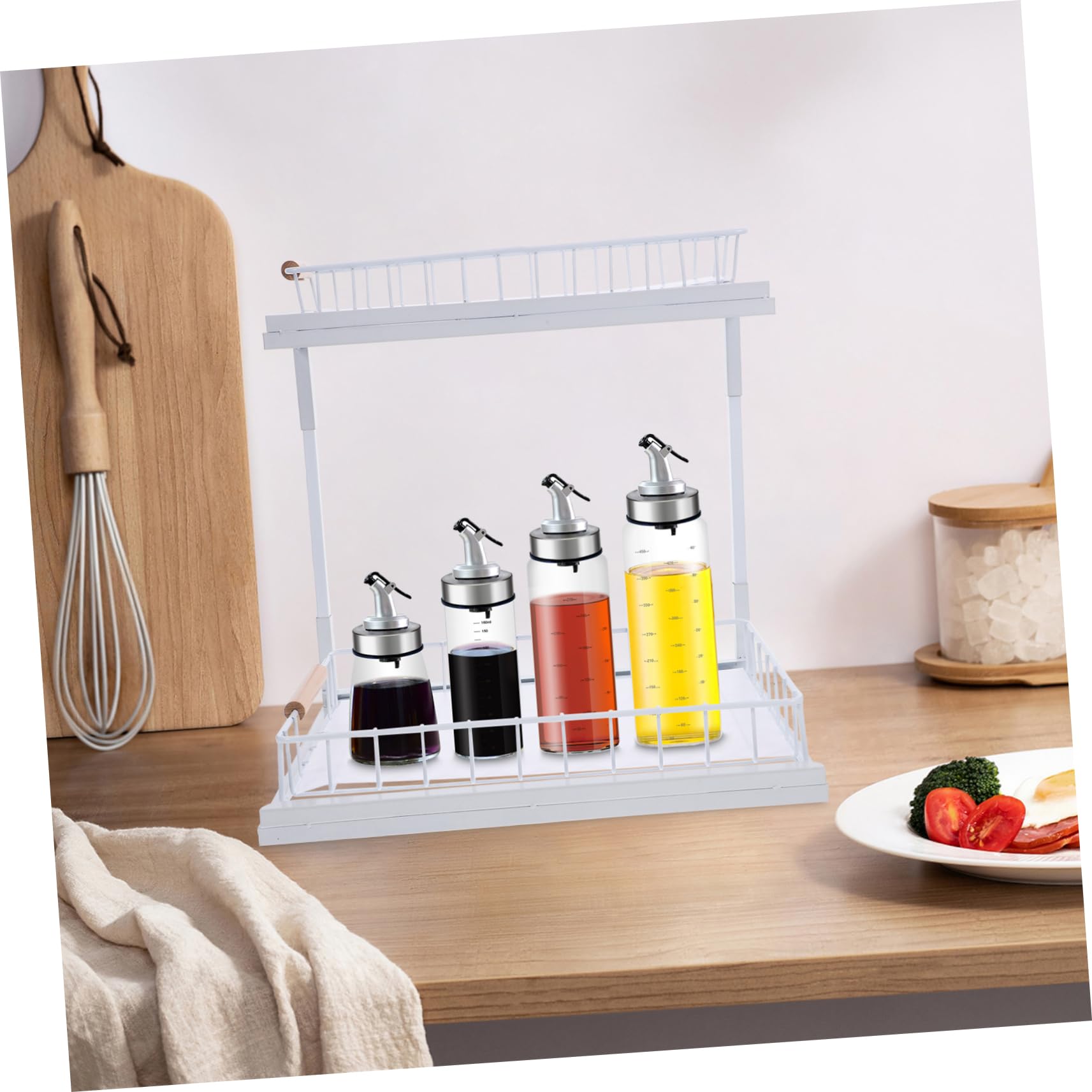 Garneck Organizer Acciaio in Cucinastraibile, Scaffale Sottolavello a al 2 Livelli Carbonio Bianco, Capiente Pratico per Spezie Bagno