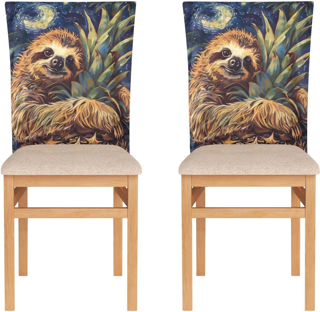 ALAZA Sloth Pineapple Vintage Chair Back Cover Set of 6, Washable Reusable Removable Chair Slipcovers Decorative Chair Cover for Home Kitchen Wedding Party